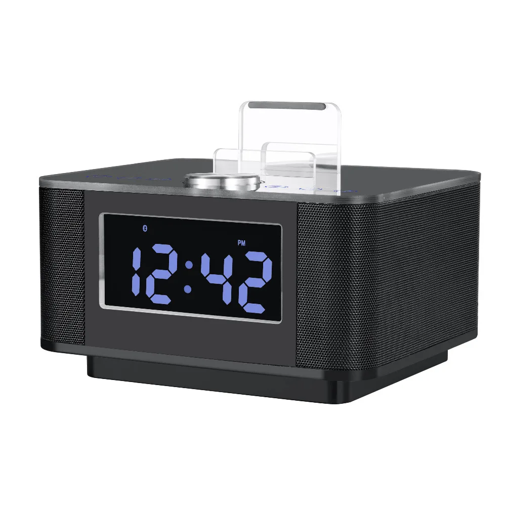 

For xiaomi Bluetooth Speaker Subwoofer Dual USB port Output FM SNOOZE Wireless Bluetooth Alarm Clock Speaker for iphone7 /7 plus