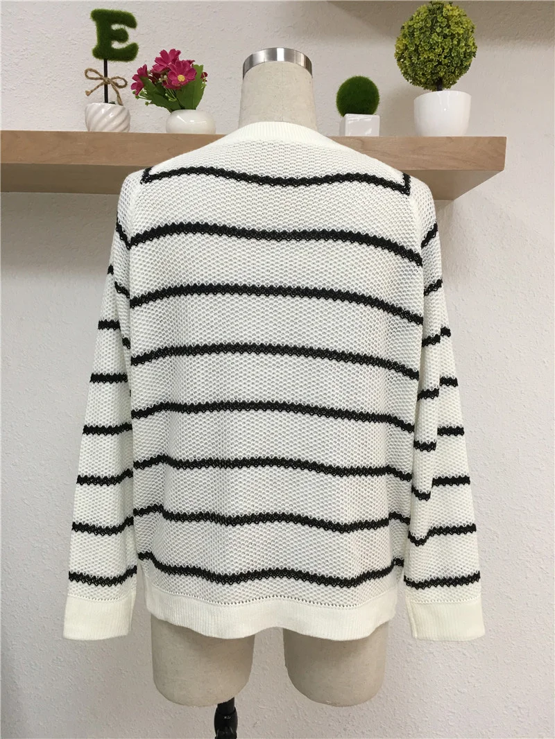 Fitshinling Rayures Casual Dame Pull Tricot Fermeture Éclair Pull Mince  Noir Blanc À Manches Longues Pour Les Femmes Chandails De Base Pullovers Du  23,78 €