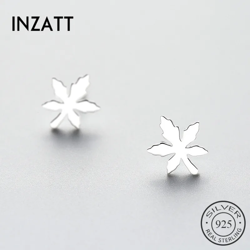 INZATT трендовые серьги-гвоздики из настоящего 925 пробы серебряного кленового листа для женщин, модные ювелирные аксессуары, подарки для растений