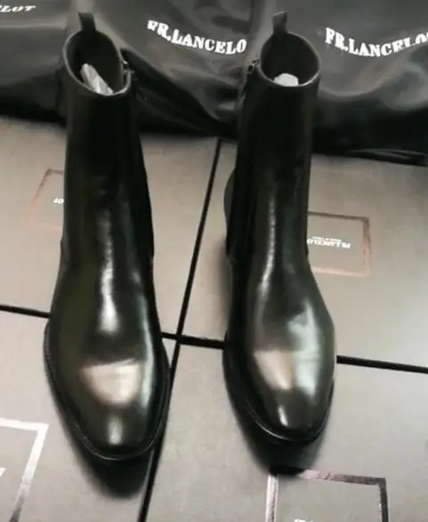 FR.LANCELOT genuine leather black men fashion Chelsea boots low heel factory photo side zipper top ankle boots shoes men