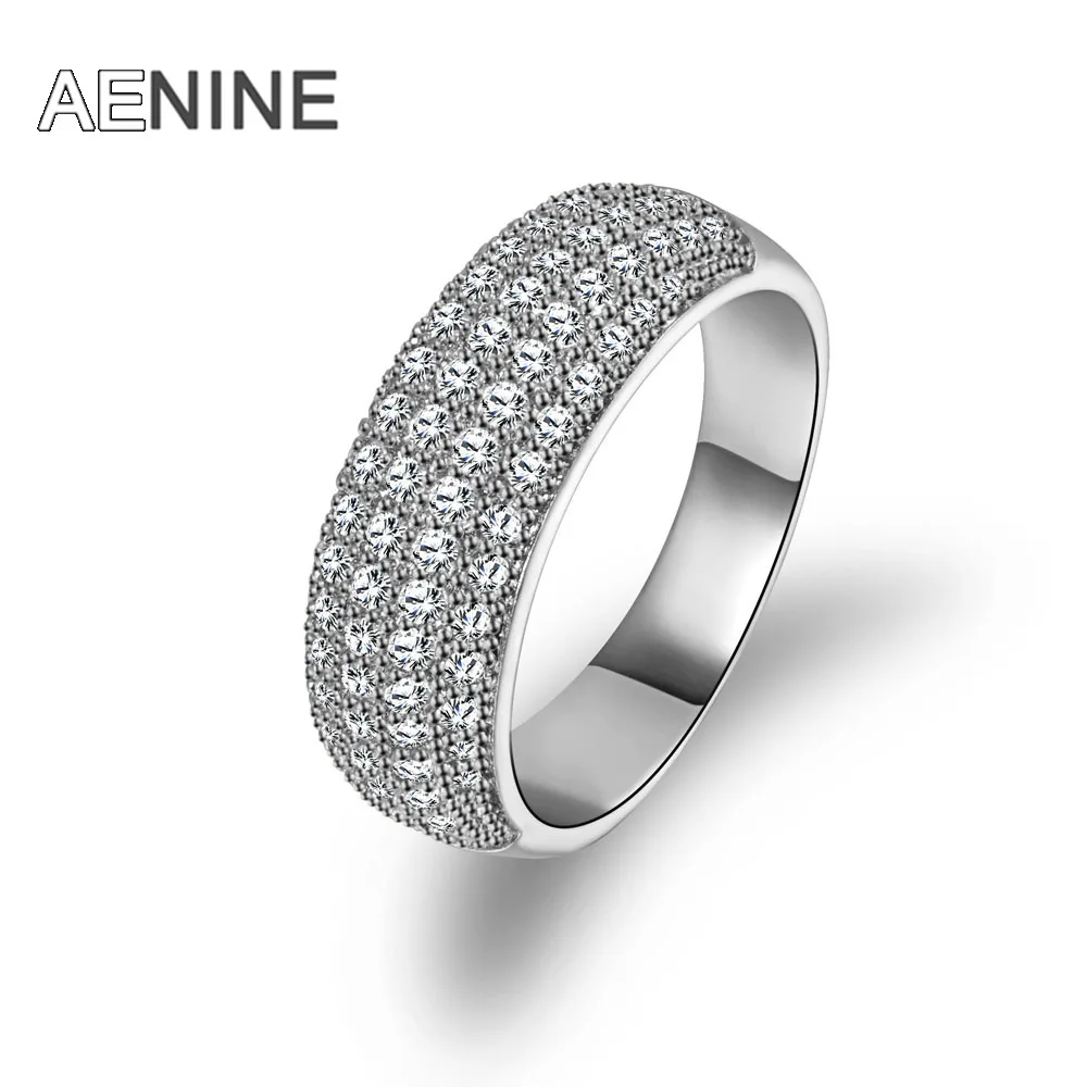

AENINE Luxury Wedding Ring New Style Simple Ring Gold Color Micro Pave Clear AAA Cubic Zircon Rings Jewelry R170070417G