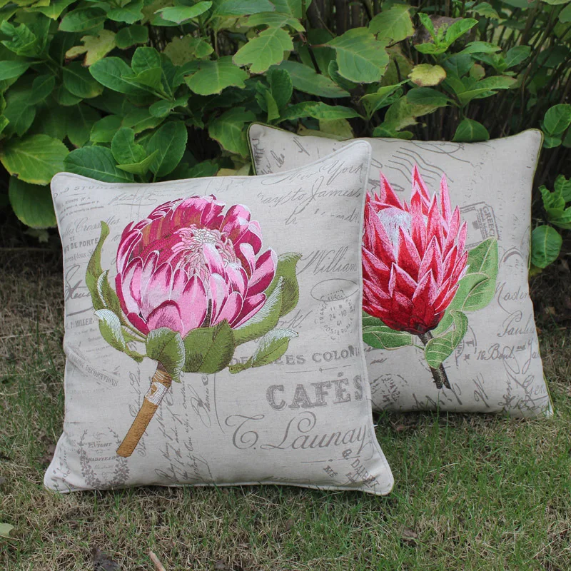 Buy New embroidered flower sofa cushions cotton linen