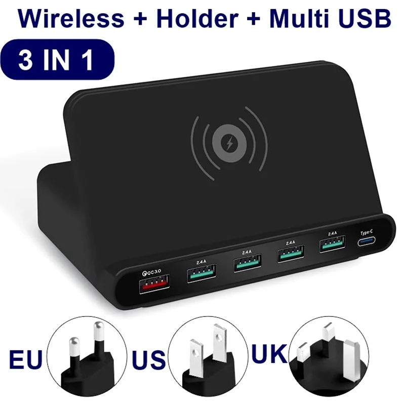 Universal 60W Qi Wireless Charger For Iphone X XS MAX Multi USB Cargador Movil Quick Charge 3.0 Fast Chargeur For Samsung S9 S8