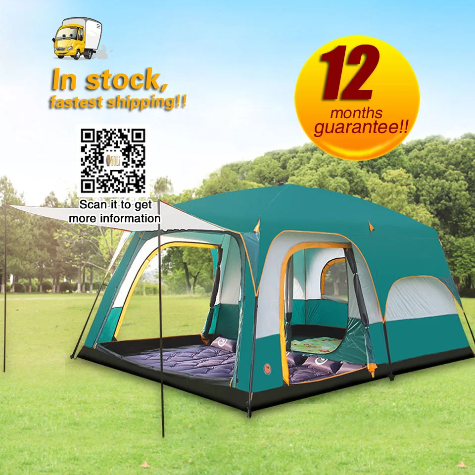 

2 Room 1 hall 8-10Persons super large double layer rainproof outdoor family camping tent Camping & Hiking tents