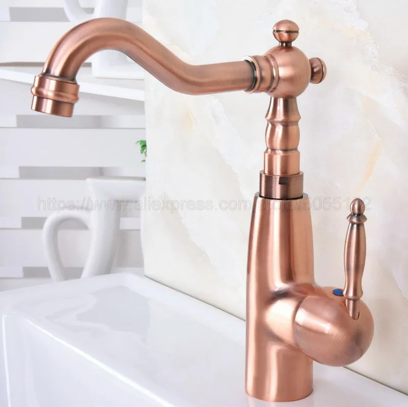Antique Red Copper Single Hole Basin Faucet Deck Mounted Single Handle Hot And Cold Water Tap znf630