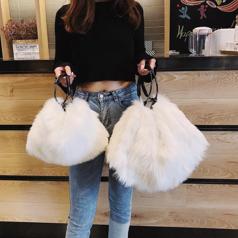 الحلو الفتيات حقيبة يد فو الفراء النساء رسول Crossbody أكياس كبيرة قدرة مساء حزب حقيبة كتف السفر اليد sac