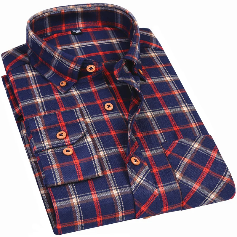 Achat Hommes Flanelle Chemise À Carreaux Col Boucle Conception Printemps Automne Casual Chemise À Manches Longues Doux Confort Slim Fit Styles Homme Vêtements