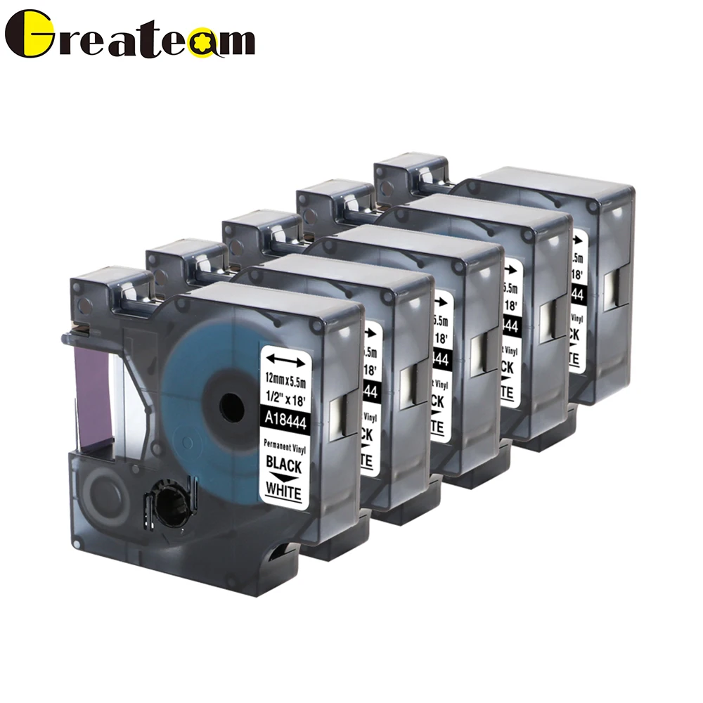 

Greateam 5pcs/lot 18444 Compatible for DYMO Rhino IND Vinyl Industrial Labels for Dymo Rhino 5000, Black on White