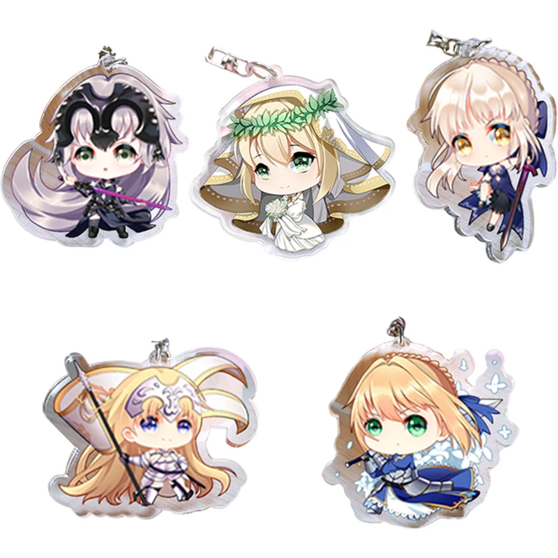 

Cute Fate/Grand Order Keychain Set Llaveros Anime Fate/Apocrypha Saber Figure Cosplay Key Rings Acrylic 2 Side Pendant Key Chain