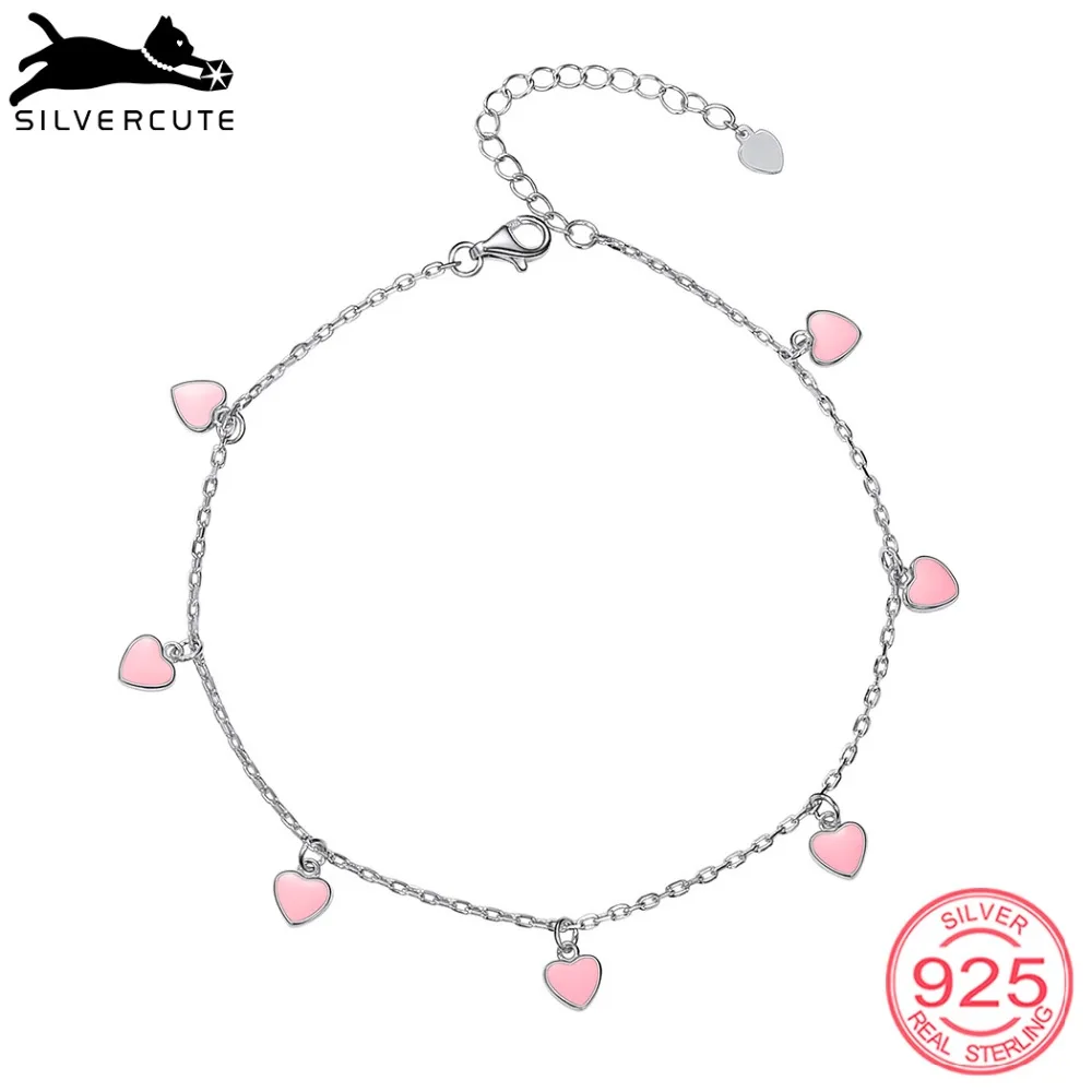 SILVERCUTE/розовые ножные браслеты сердце для женщин из чистого серебра 925 пробы