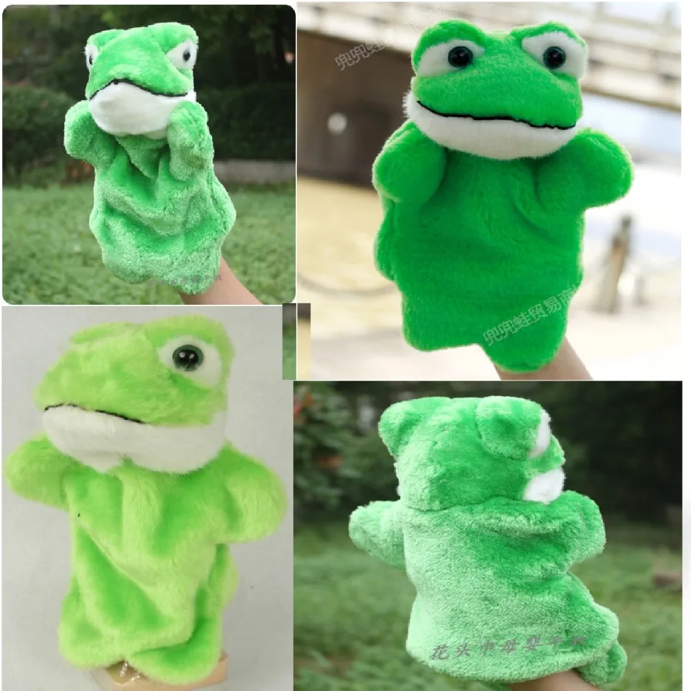 Candice guo! hot sale cute animal green frog plush toy hand puppet baby placate toy telling