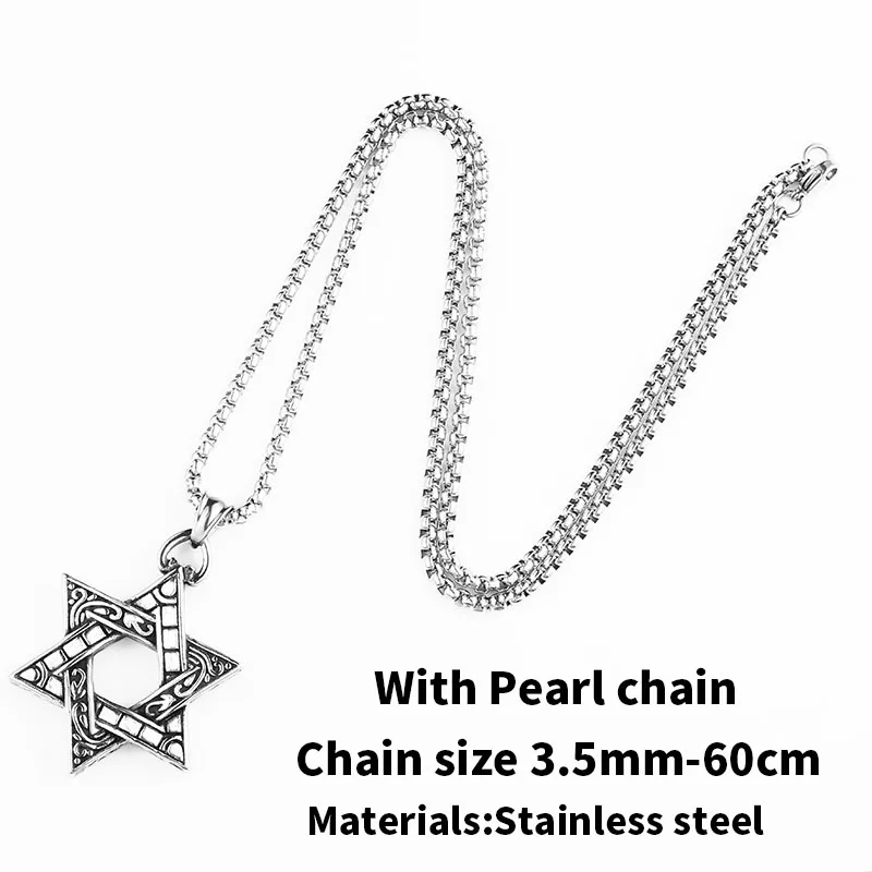 with pearl chain Стальное солдатское шестизвездочное ожерелье Pendan Давид из нержавеющей стали для мужчин Мода крутое ювелирное изделие - Окраска металла: with pearl chain