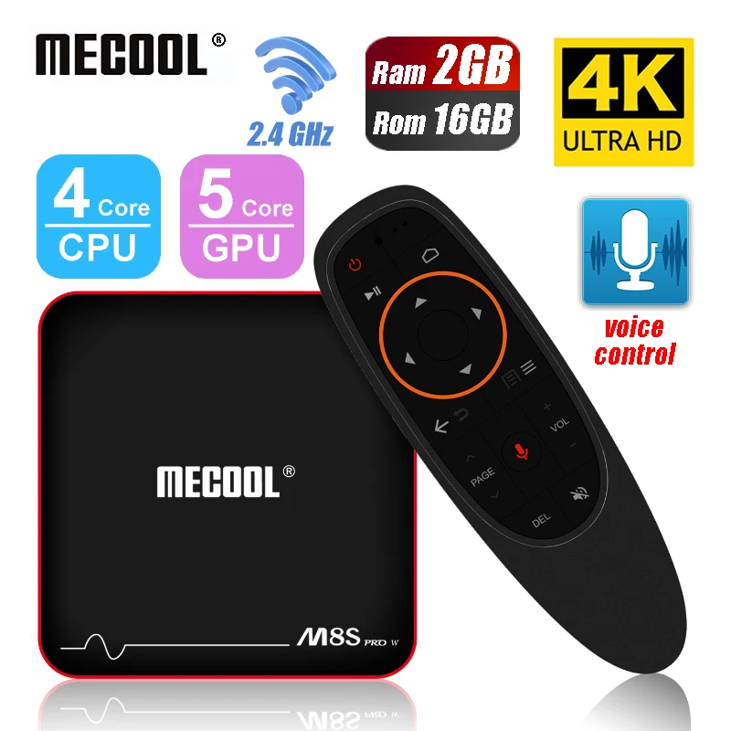 

MECOOL M8S Pro W ATV 2G 16G Android 7.1 Smart TV Box Google Voice Remote Control 4K UHD Set Top Box 2.4G Wifi Media Player