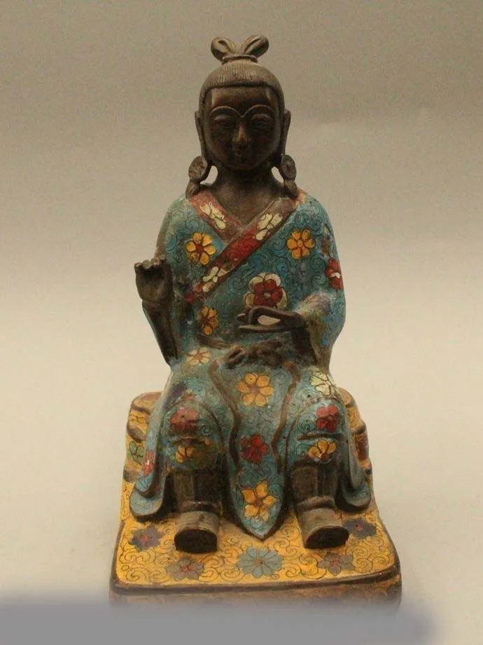

9"Chinese Buddhism Folk Cloisonne Bronze Kwan-yin Guan Yin Bodhisattva Statue
