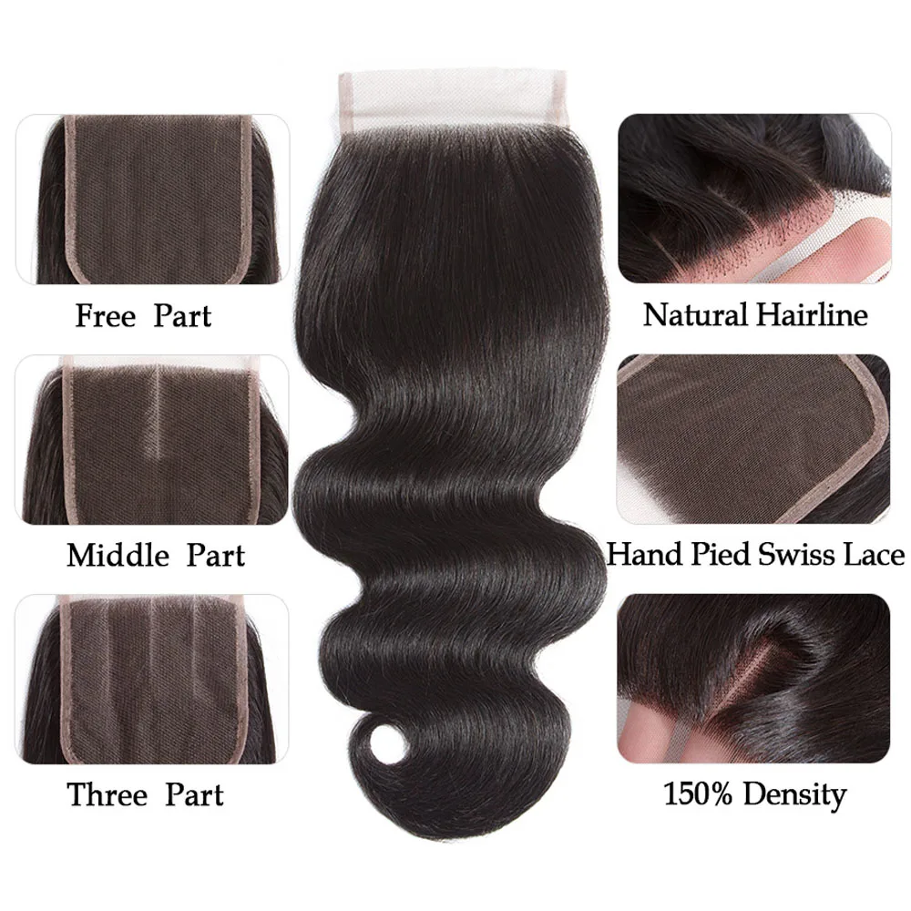 Riverwood Human Hair Weave 2/3 Bundles Malaysian Body Wave Bundles With 4*4 Lace Closure 100% Remy Hair Extensions Free Shipping