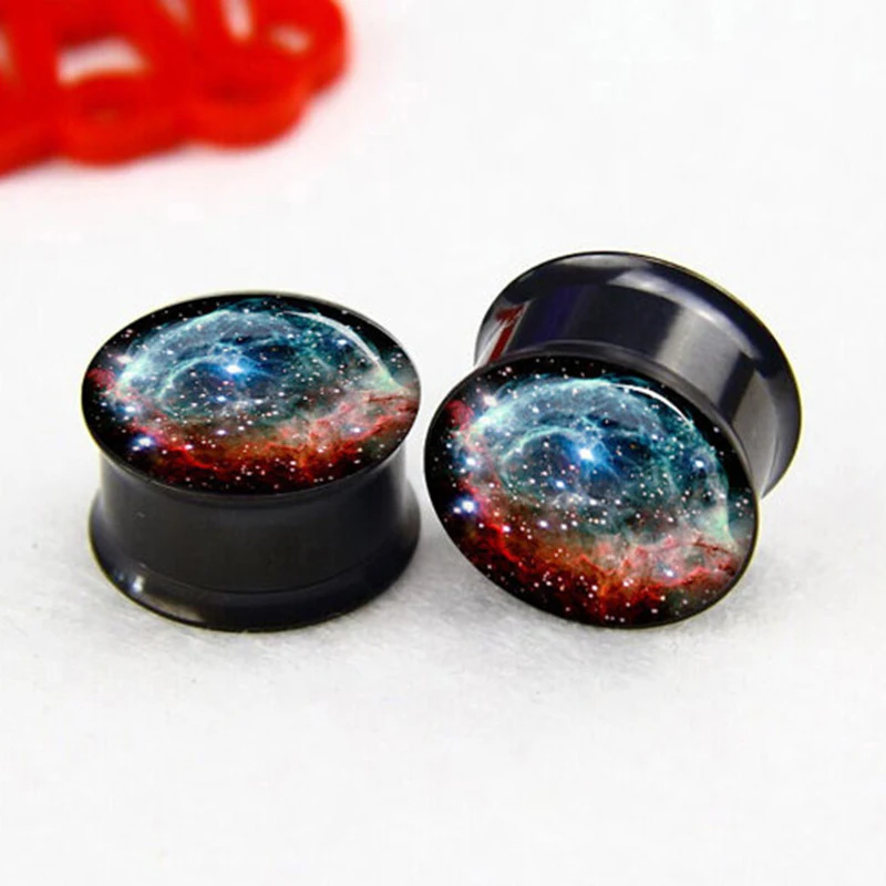 1 pair Galaxy black Double flare saddle Ear Plugs gauges steel flesh