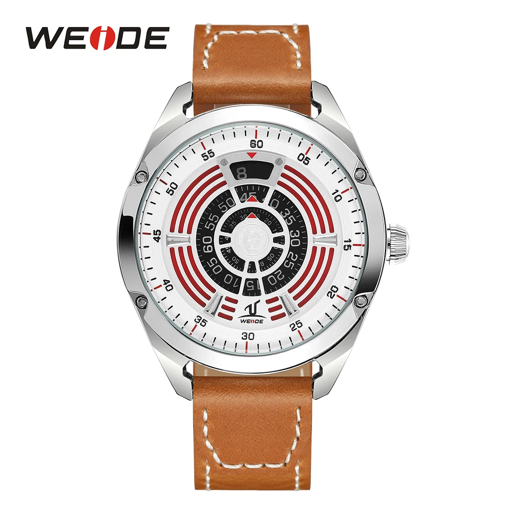 

WEIDE Men's Casual Analog Digital Display Quartz Watch Hardlex Brown Leather Strap Brand Stainless Case Wristwatch montre homme