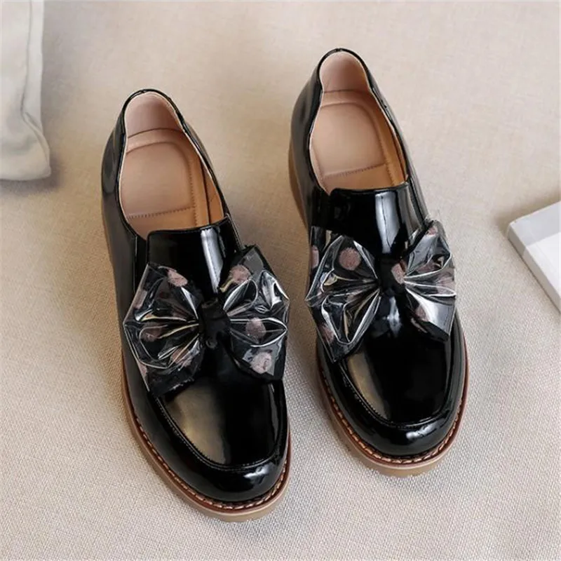Patent Leather Women Loafers Sweet Wave Point Bow Oxford Shoes For Woman College Style Student Cute Slip On Ladies Lolita Shoes (19)