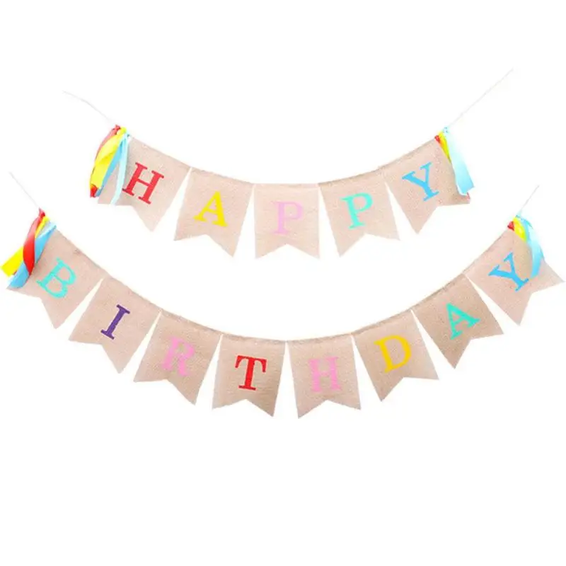 

Rainbow Letter Happy Birthday Burlap Banner Party Decorate Burgee Highchair Banner Bedroom Banner Bunting Children Gift