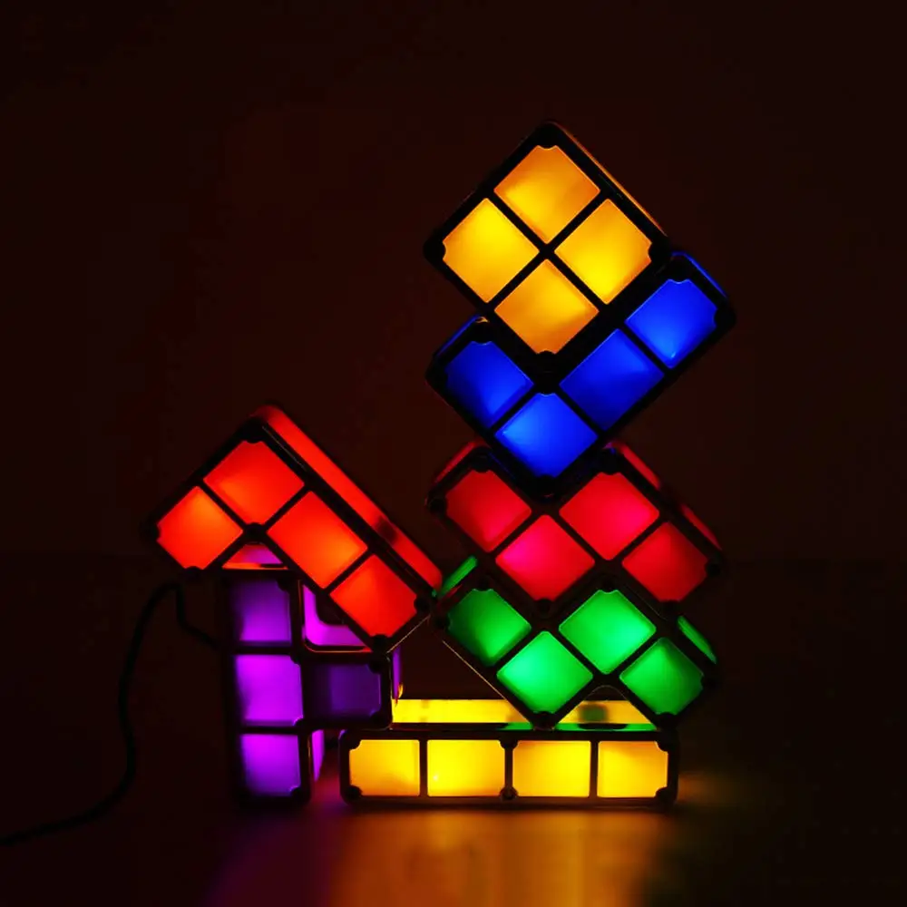 DIY Tetris светильник-головоломка, Штабелируемый светодиодный настольный светильник, конструктор, блок, Ночной светильник, ретро игровая башня, Детская красочная кирпичная игрушка