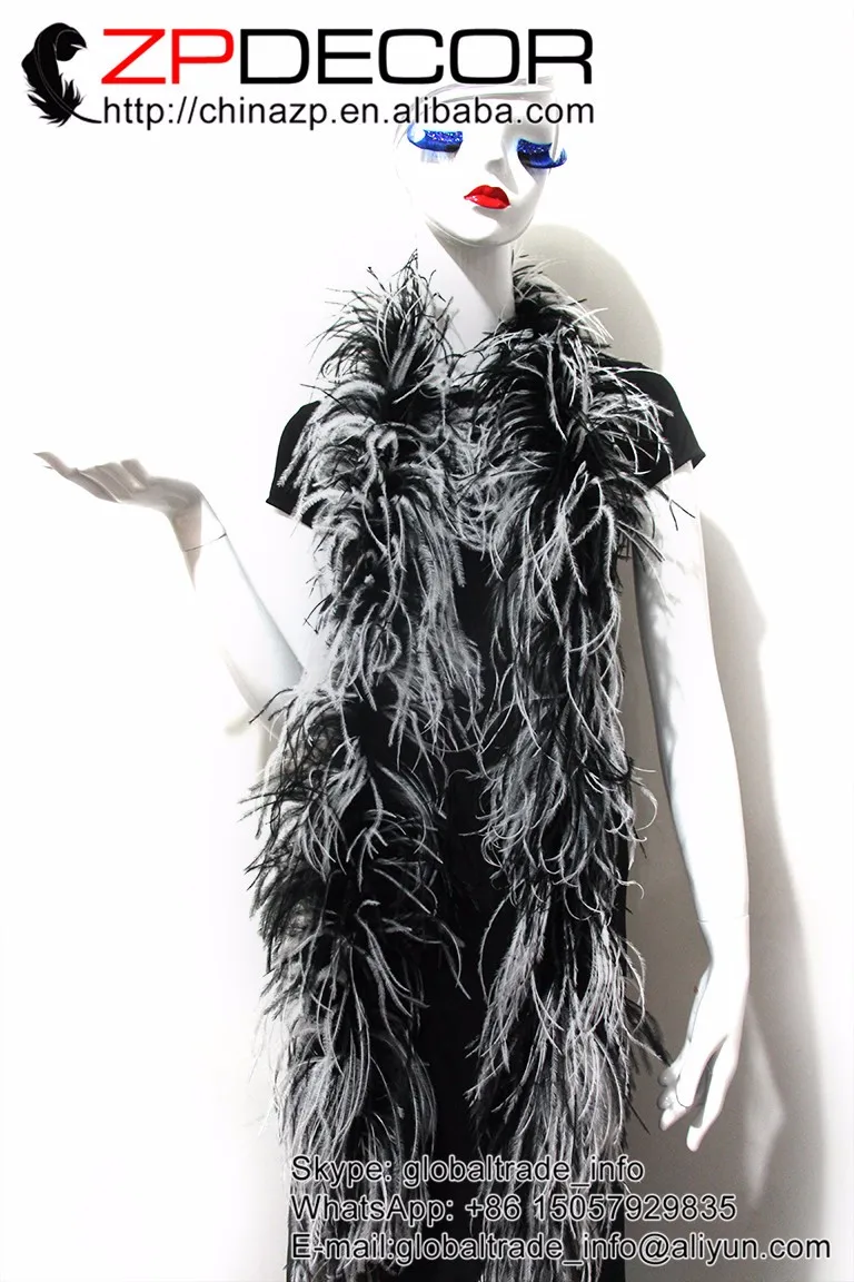 1 Wholesale 2yardslot 35gram High Quality Dyed White with Black Ostrich Feather Boas (11)