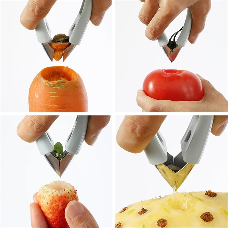 Multi-function Pineapple Cutter Tomato Fruit Leaf Stem Remover Gadget Tweezer Kitchen Tool Strawberry Shelling Machine Slicer