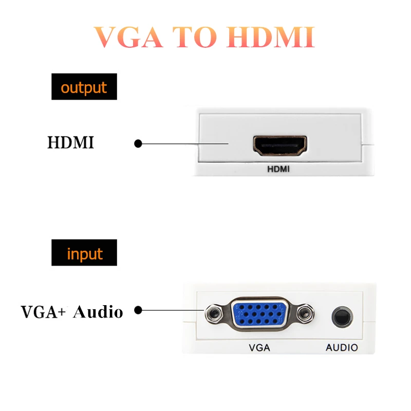 Rankman VGA to HDMI Adapter Mini Converter with Audio VGA HDMI 1080p for Projector PC HDTV Monitor TV-box
