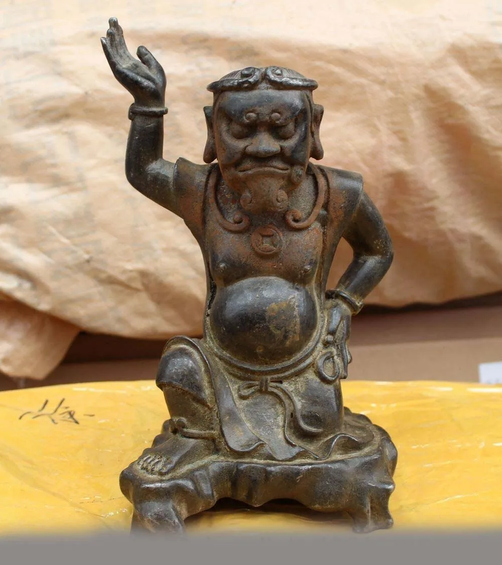

10"Tibet Tibetan western dharma Bronze Hand up the day MAHAGALA Buddha Statue
