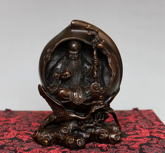 

6 inch Metal crafts chinese copper carved The God of longevity statue Parents/father and mother gift fast SHIPPING