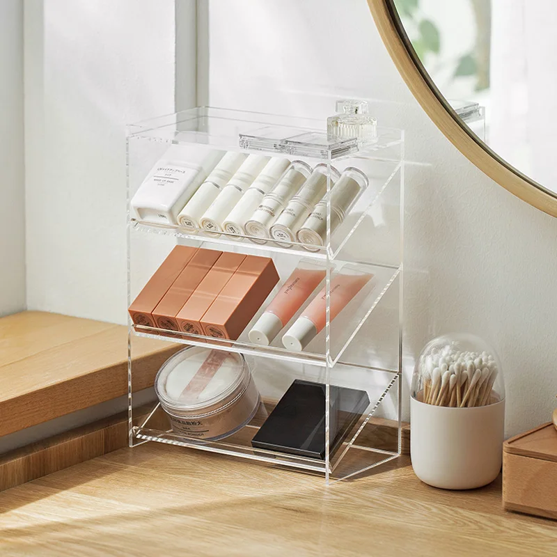 

Clear Acrylic Lipstick Rack Cosmetic Storage Box Transparent Multi-layer Desktop Storage Shelf Makeup Organizer Display Standing