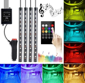

[Seven Neon]Car LED Strip Light,4pcs 48LED Multicolor Music Car Interior Lights Under Dash Lighting Waterproof Kit with controll
