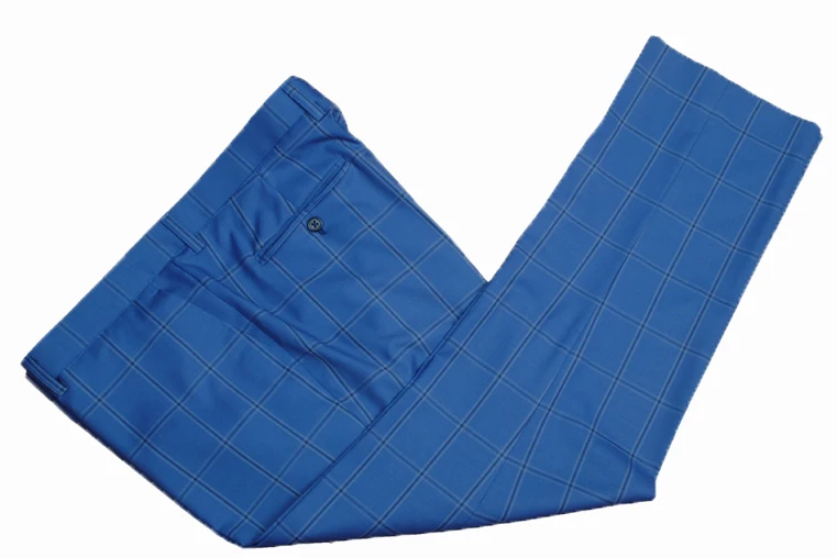 Made high quality 150's worsted wool blue windowpane check Men Suit for wedding business causal suit