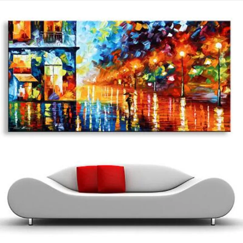 

100% Handpainted Colorful Night Tree Landscape Oil Paintings On Canvas Modern Wall Art Pictures For Living Room Home Decoration