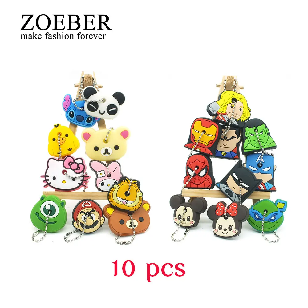 

Zoeber 10pcs/set Cute Anime Key Cover Girl Gift Kitty Totoro Silicone Cartoon Keychains Funny Animal Bag Key Holder Caps