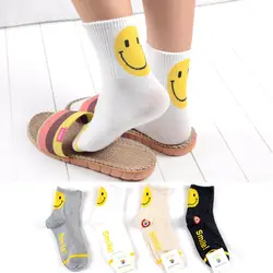 Однотонные носки с принтом улыбающегося лица милые забавные носки с героями мультфильмов осень-зима женские хлопковые носки дышащие