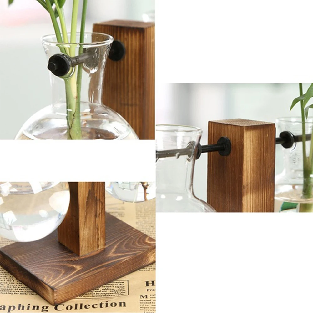 Винтажный стиль стеклянная ваза настольная растение бонсай деревянная рамка L/T Форма поднос украшение домашний Декор Аксессуары