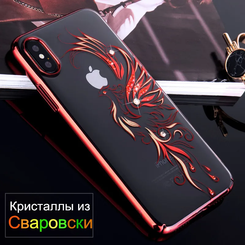 KINGXBAR чехол для iPhone X крышка птица кристаллы от Swarovski Прозрачный 10 Капа цветок| |