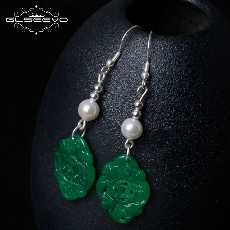 

XlentAg 925 Silver Original Handmade Hollow Tocantins Emerald Pearl Earrings Female Allergy Pure Tremella Fine Jewelry GE0426