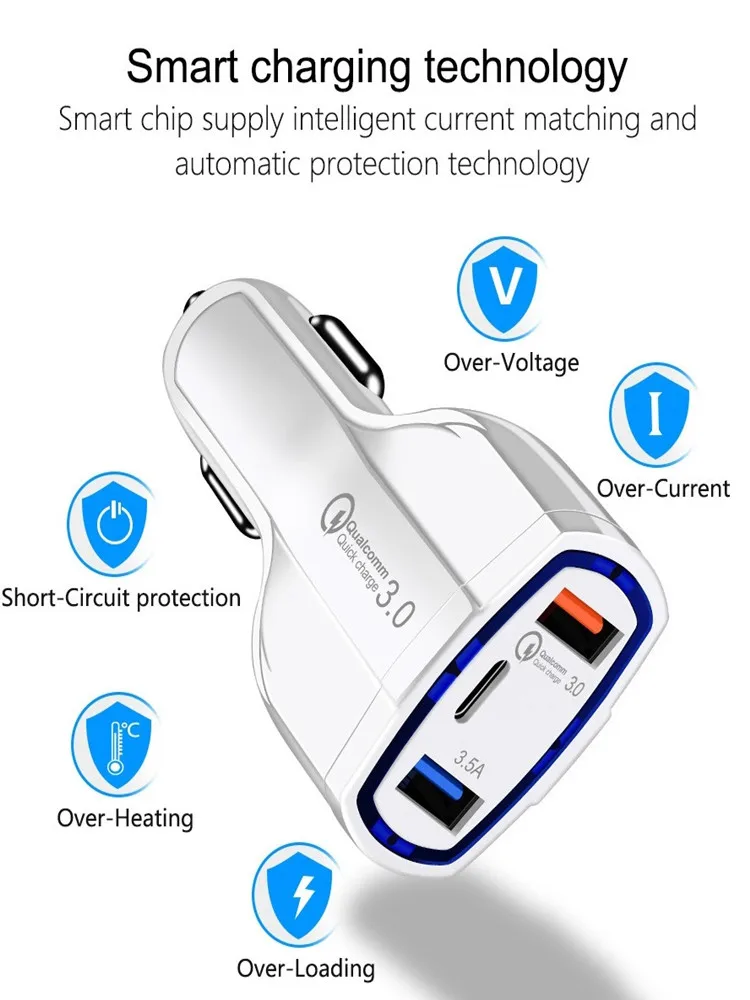 Автомобильное USB зарядное устройство двойной usb type c PD Быстрая зарядка QC3.0 5 V 3A адаптер прикуривателя для ipnone 8 X samsung s9 s10 Универсальный