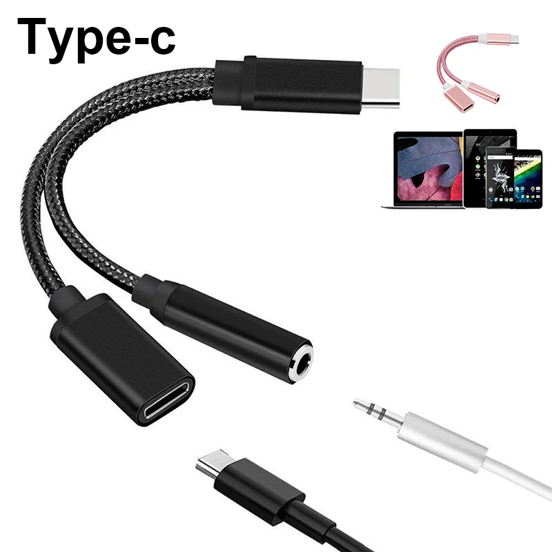 Type-C до 3,5 мм зарядное устройство для наушников кабель-адаптер 2 в 1 usb type C до 3,5 AUX аудио разъем Адаптер зарядного устройства