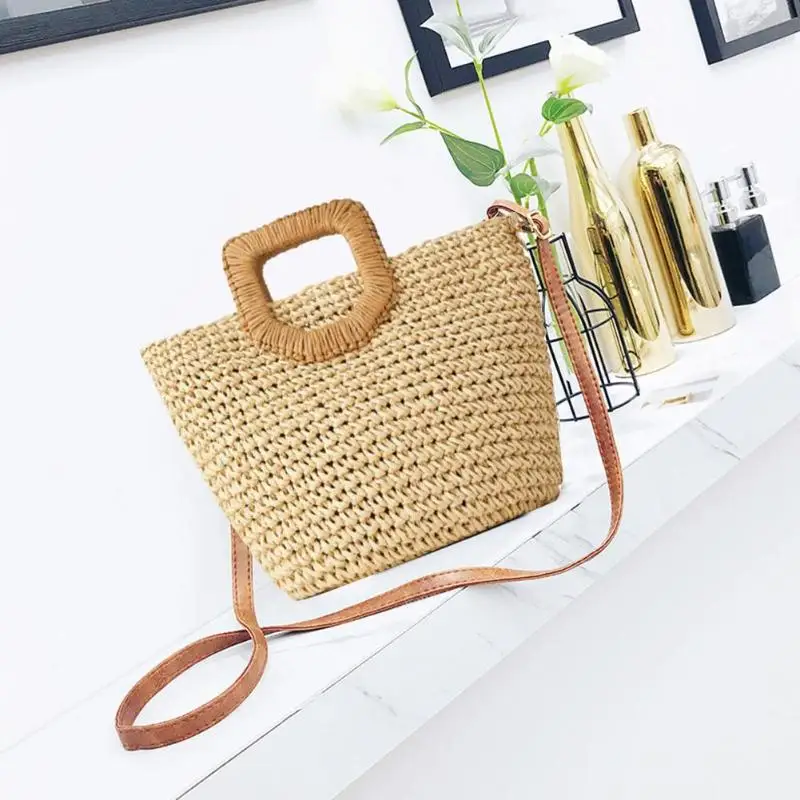 النساء الشاطئ النسيج السيدات القش الشاطئ الصيف أكياس القمر نسج مزين حقائب النساء Crossbody أعلى-حقائب بيد دروبشيبينغ