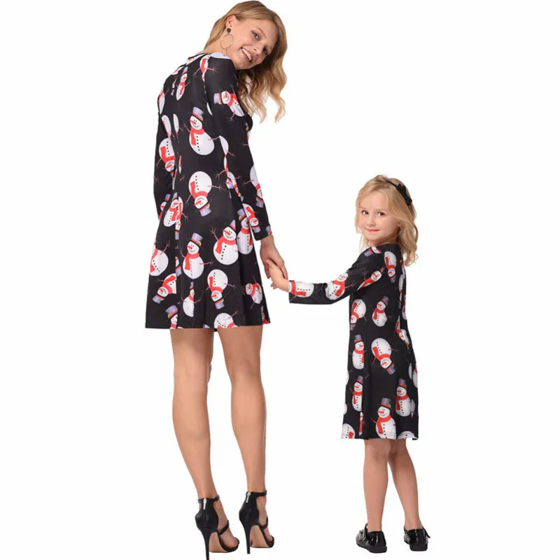 new-Mother-Kids-Matching-Family-Outfits-Family-Look-Mother-Daughter-Dresses-Christmas-Snowman-Pringting-Long-Sleeve (5)