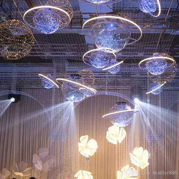 

New Arrival Shine LED Flash Star Ball Wedding Showcase Decoration Space Planet Hanging Ornament Chandelier Free Shipping