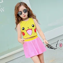 Купальники для девочек комплект из двух предметов мультфильм Покемон детский купальник купальный костюм детская пляжная одежда бикини солнцезащитный крем От 8 до 15 лет