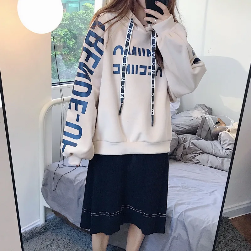 Женские кофты японский Harajuku Ulzzang студенческий стиль Письмо Свободные шнурок