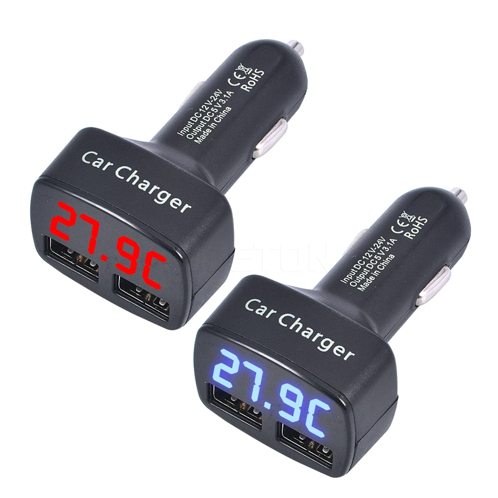 DC 12-24V 4 в 1 usb Автомобильное зарядное устройство с двумя портами 3.1A с температурой/напряжением/током и цифровым дисплеем синий светильник