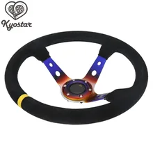 350 мм 14 дюймов глубокая кукурузная тарелка рулевое колесо с титановым синим спицевым Автомобильная гонка замшевое кожаное рулевое колесо