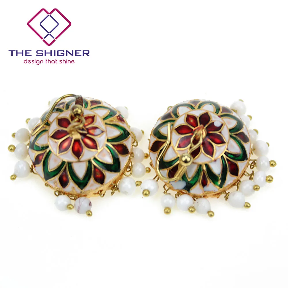 THE SHIGNER индийские традиционные Meenakari эмаль золотой тон Jhumka Jhumki серьги Болливуд стиль ювелирные изделия Висячие Серьги