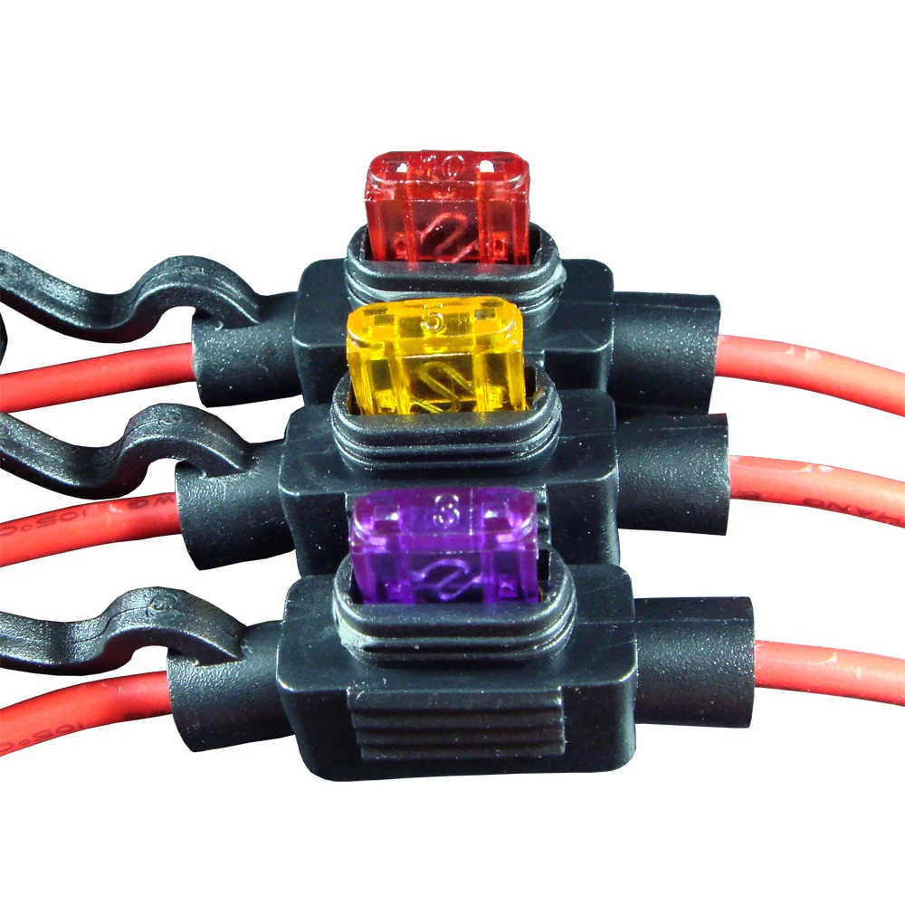 

2pcs Waterproof Mini Small Medium In-Line Auto Fuse Holder 16AWG + 2pcs Fuse Inserts 2A 3A 5A 7.5A 10A 15A 20A 25A 30A 35A 40A