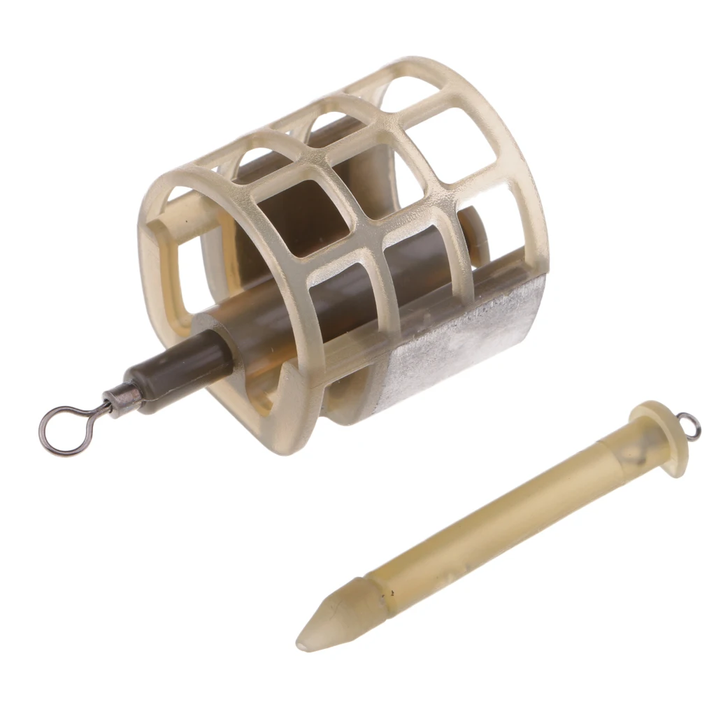 2pcs Fishing Feeder Bait Cage Lure Holder Basket Trap Fishing Tackle with Lead Sinker 25g S & L